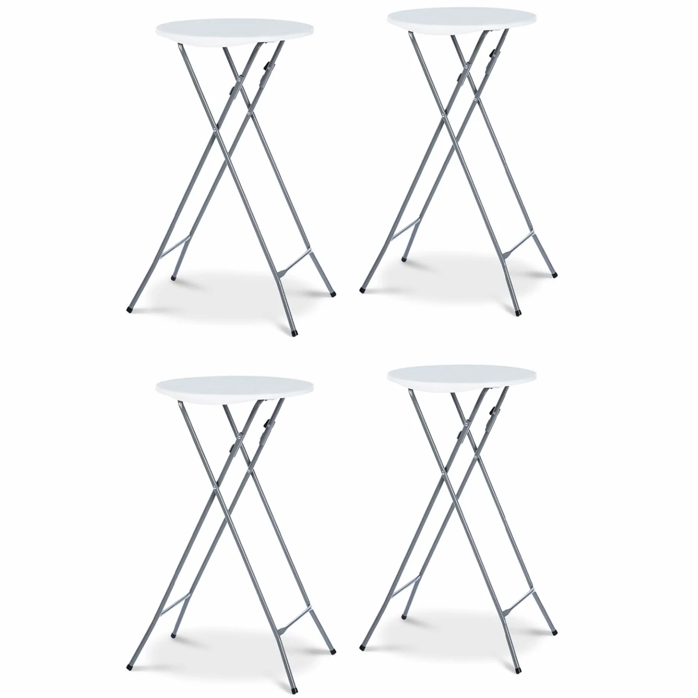 IDMarket - Juego de 4 mesas altas plegables de 105 cm y 4 fundas blancas