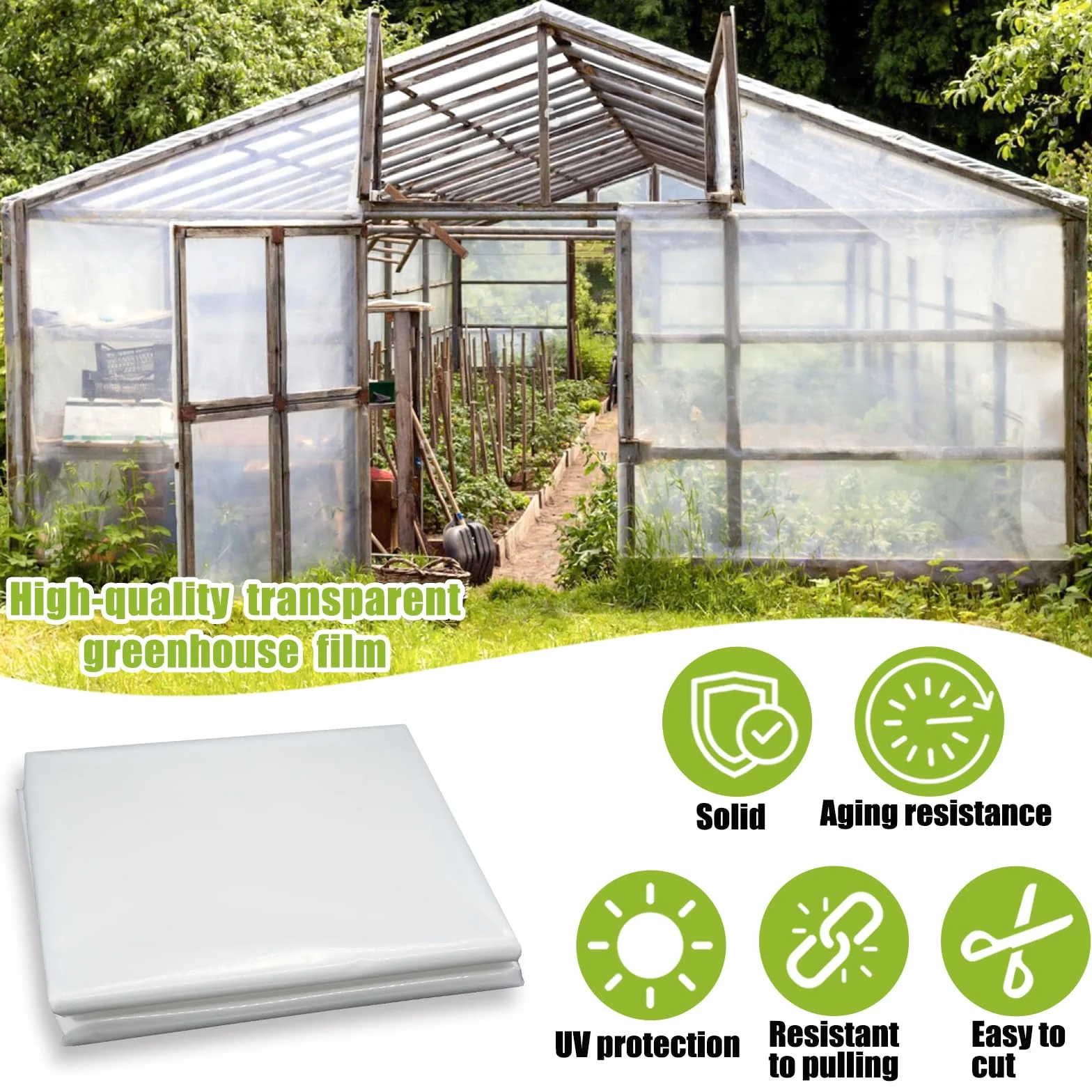 Plastico Invernadero 3m x 10m, Película de Polietileno Transparente para Invernadero, para Jardinería, Casa de Tomates