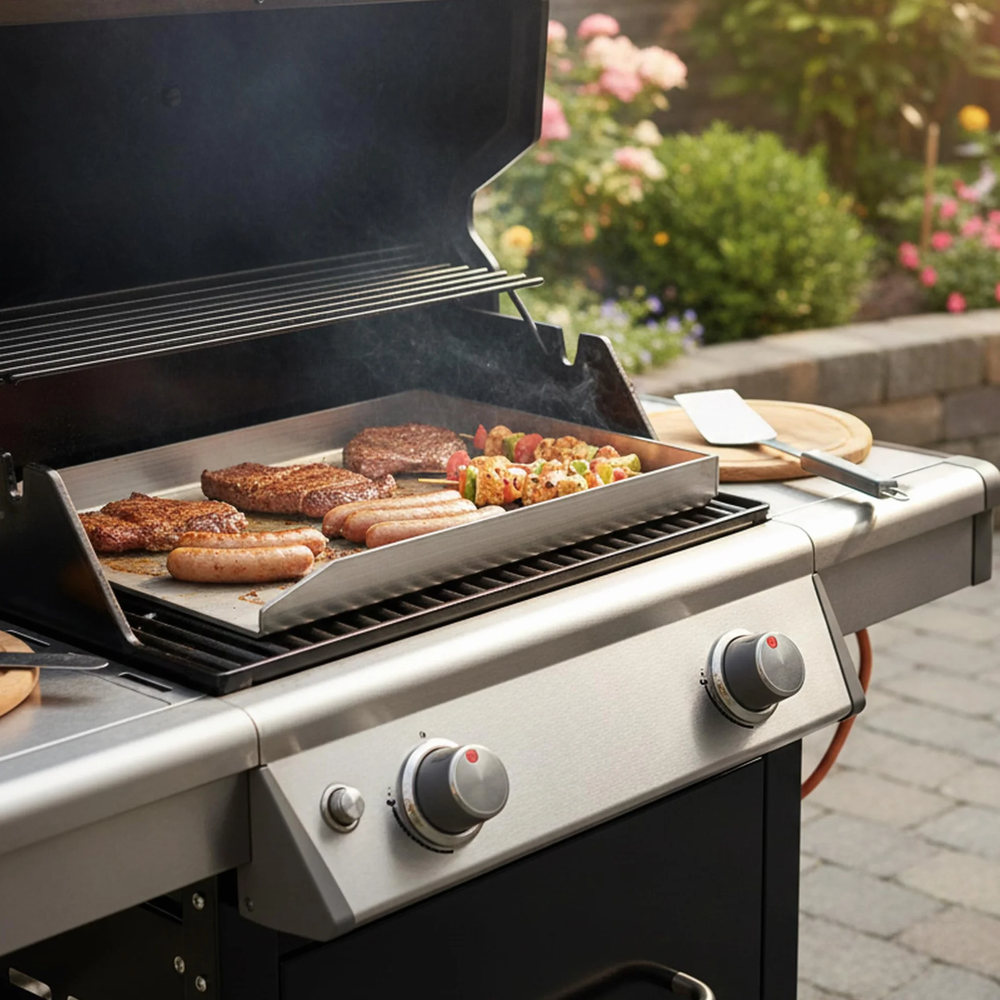 BBQ-Toro Plancha Rectangular en Acero Inoxidable para Parrilla | 26 x 43,4 cm | Adecuada para Weber Grill | Placa Universal | Barcaboa de Gas y Carbón