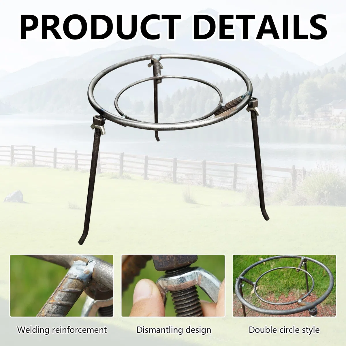 Trípode para Hoguera Trípode para Cocinar, Soporte para Ollas de Camping y Fogatas, Soporte Extraíble para Ollas, Soportes para Cocina al Aire para Camping, Accesorios para Barbacoas en el Jardín