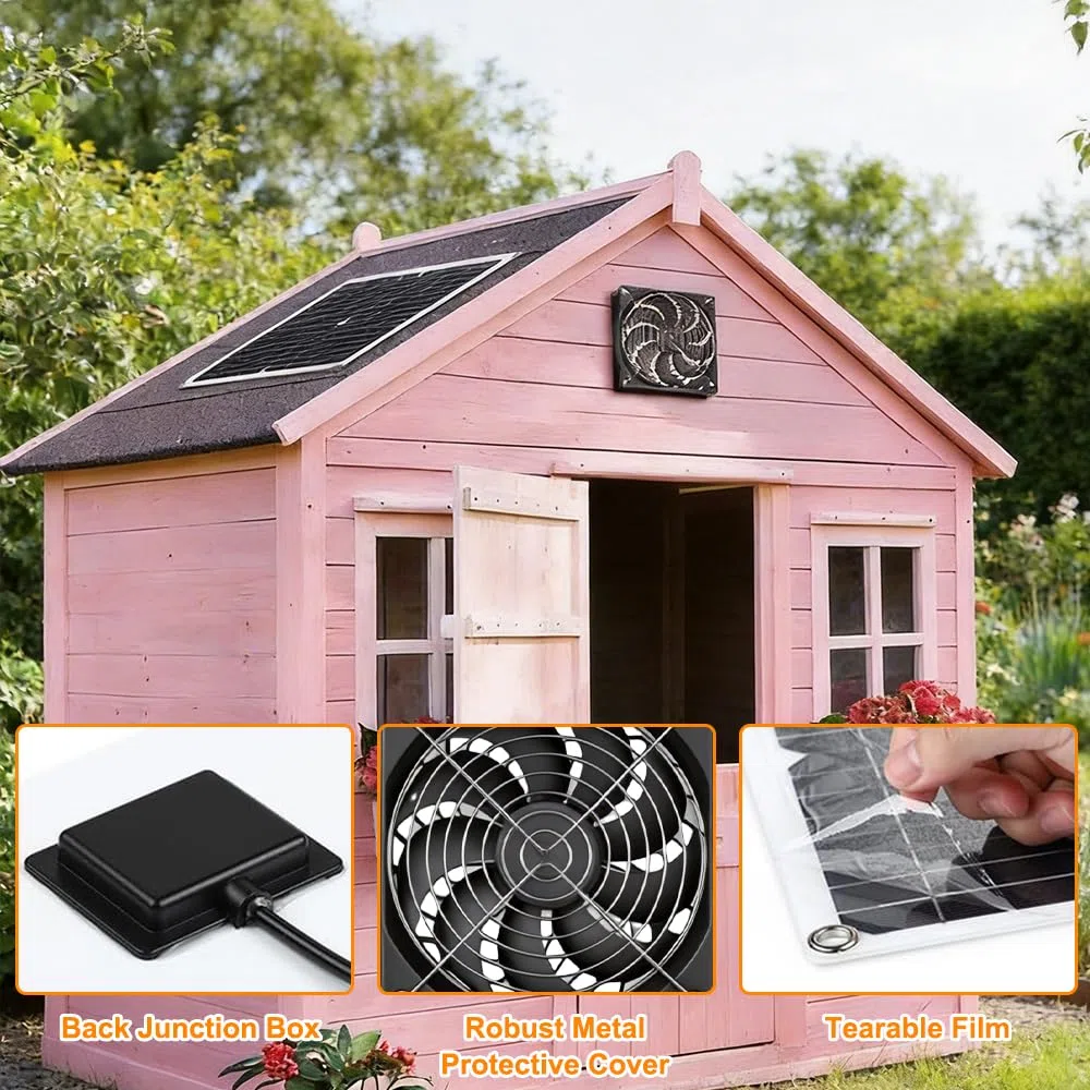 Ventilador Solar, 12W Ventiladores Solares, IP65 Intemperie Ventilador con Placa Solar, Ventilador Placa Solar para Invernaderos, Cobertizos, Casetas para Mascotas, Gallineros, Ventilación