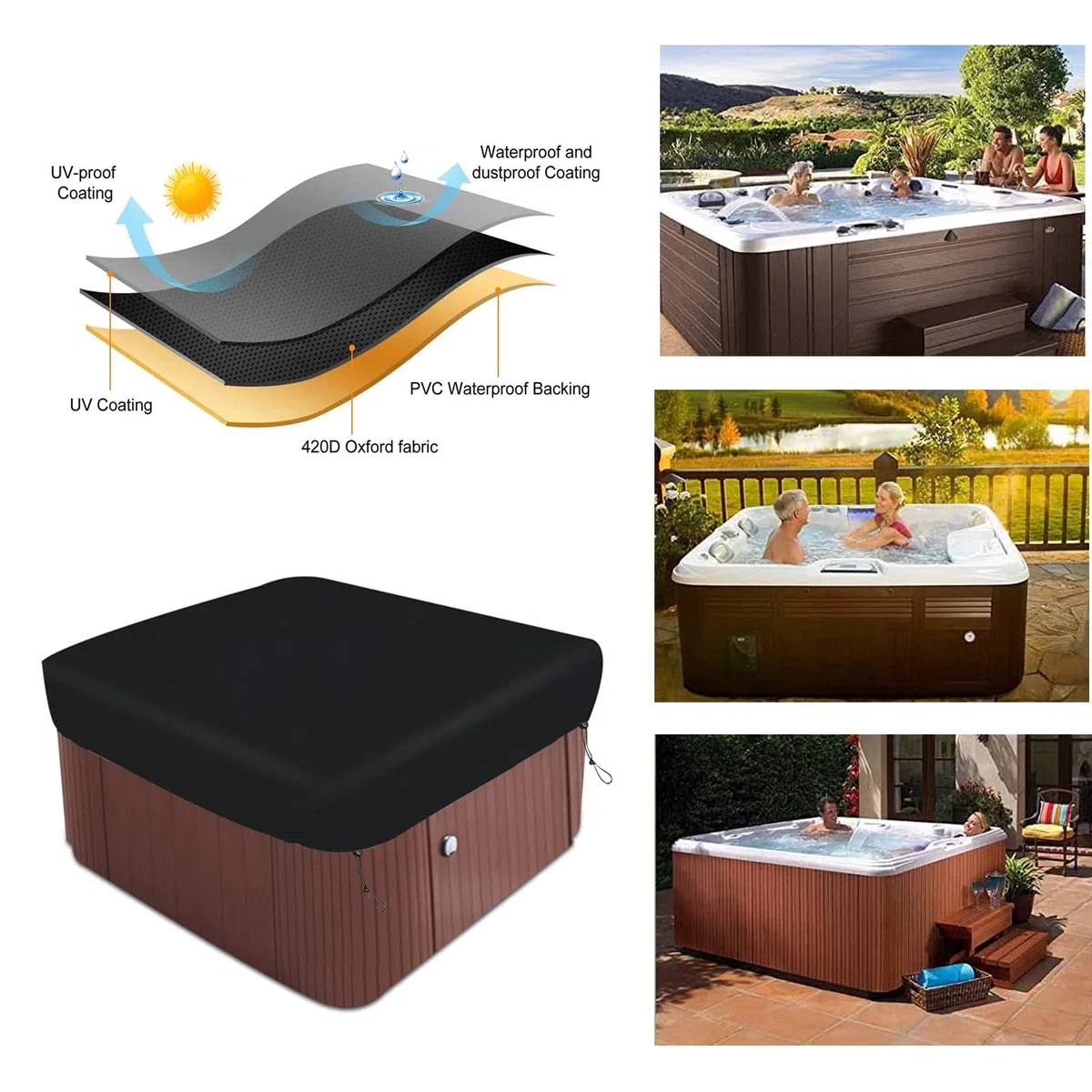 Funda cuadrada impermeable para bañera de hidromasaje, tela Oxford 420D, cubierta de spa al aire libre, impermeable, resistente al polvo, resistente a los rayos UV, cubierta de piscina para bañera de