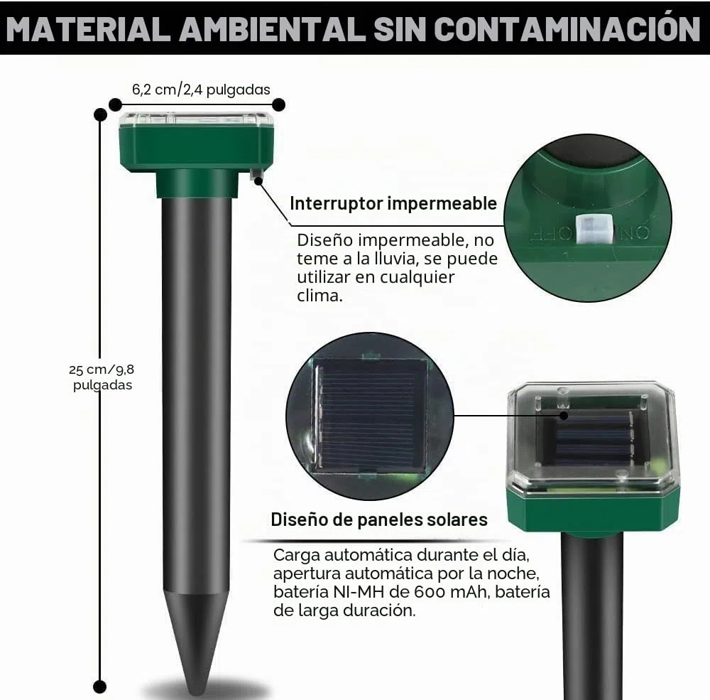 4 unidades de repelente solar para topos, ahuyentador solar ultrasónico para topos, control de topos, repelente de ratas de campo, repelente de topos, control de plagas con IP65 para césped y jardín