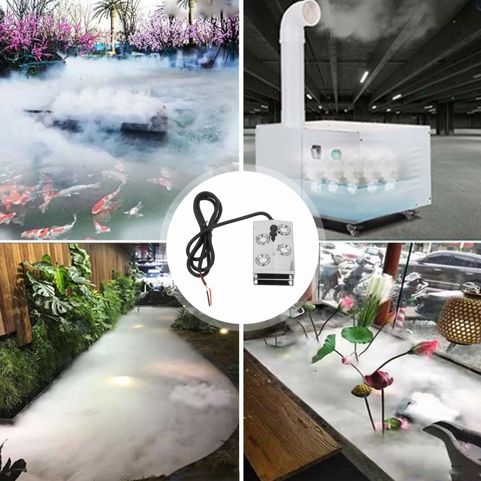 Jectse Fogger Ultrasónico 4 Cabezas, 4.5L H IP67 Pond Agua Pond Fogger, 1,7MHz Oscilación Electrónica Humidificador de Fabricantes de Niebla Ultrasónica, para Estanques, Invernadero, Roca