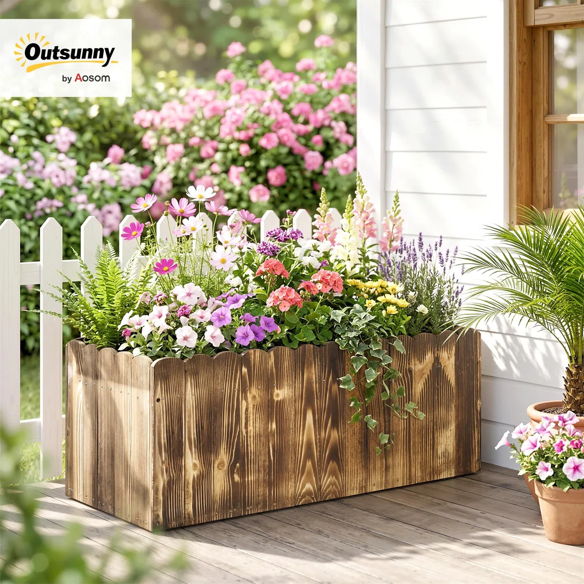 Outsunny – Jardinera para plantas - Macetero rectangular fabricado en madera de abeto - Medidas 80 x 33 x 30 cm