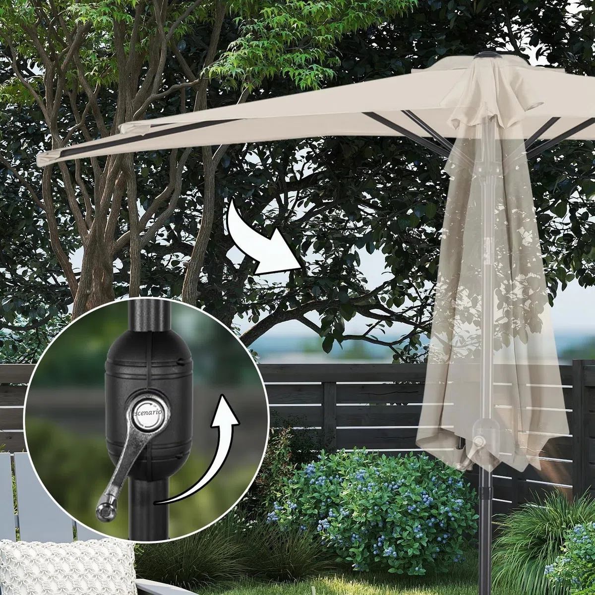 Angel Living Half Circular Parasol, Sombrilla Semicircular 250cm de Acero, Mástil Central de Acero de 38 mm, Para Jardín Patio Balcón