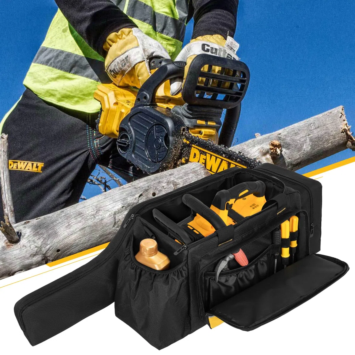 Funda para motosierra, bolsa de almacenamiento impermeable compatible con motosierra inalámbrica DEWALT de 20 V 12 pulgadas y Greenworks de 24 V 12 pulgadas y accesorios, color negro
