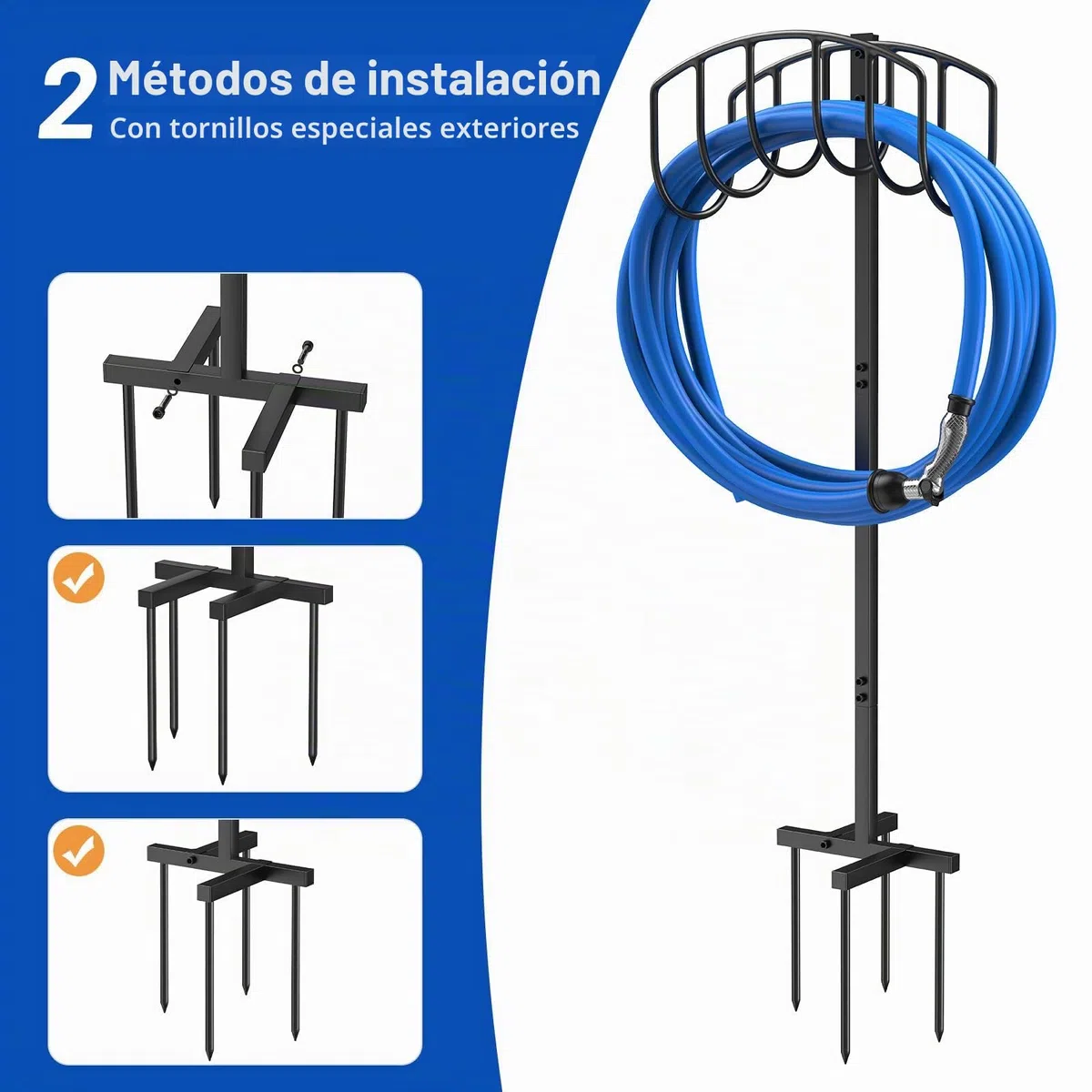 Soporte para Manguera de Jardín de 109,5 cm, Elegante Soporte de Pie, Soporte Metálico Extraíble para Manguera de Jardín, para el Jardín y el Césped
