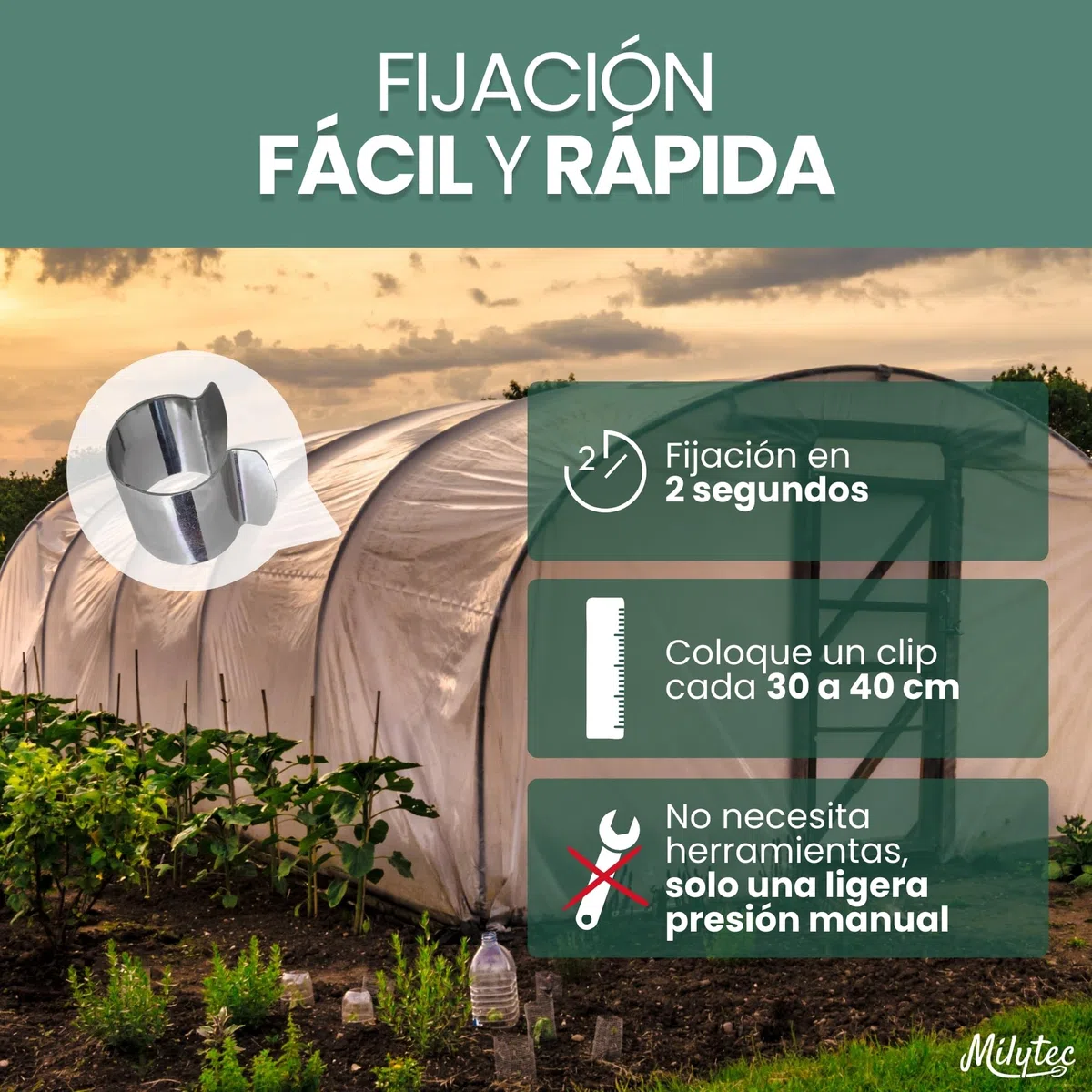 Lote de 50 clips para invernadero, diámetro 25x30 mm, de acero inoxidable, clips de fijación de metal para lona de invernadero de túnel para jardín