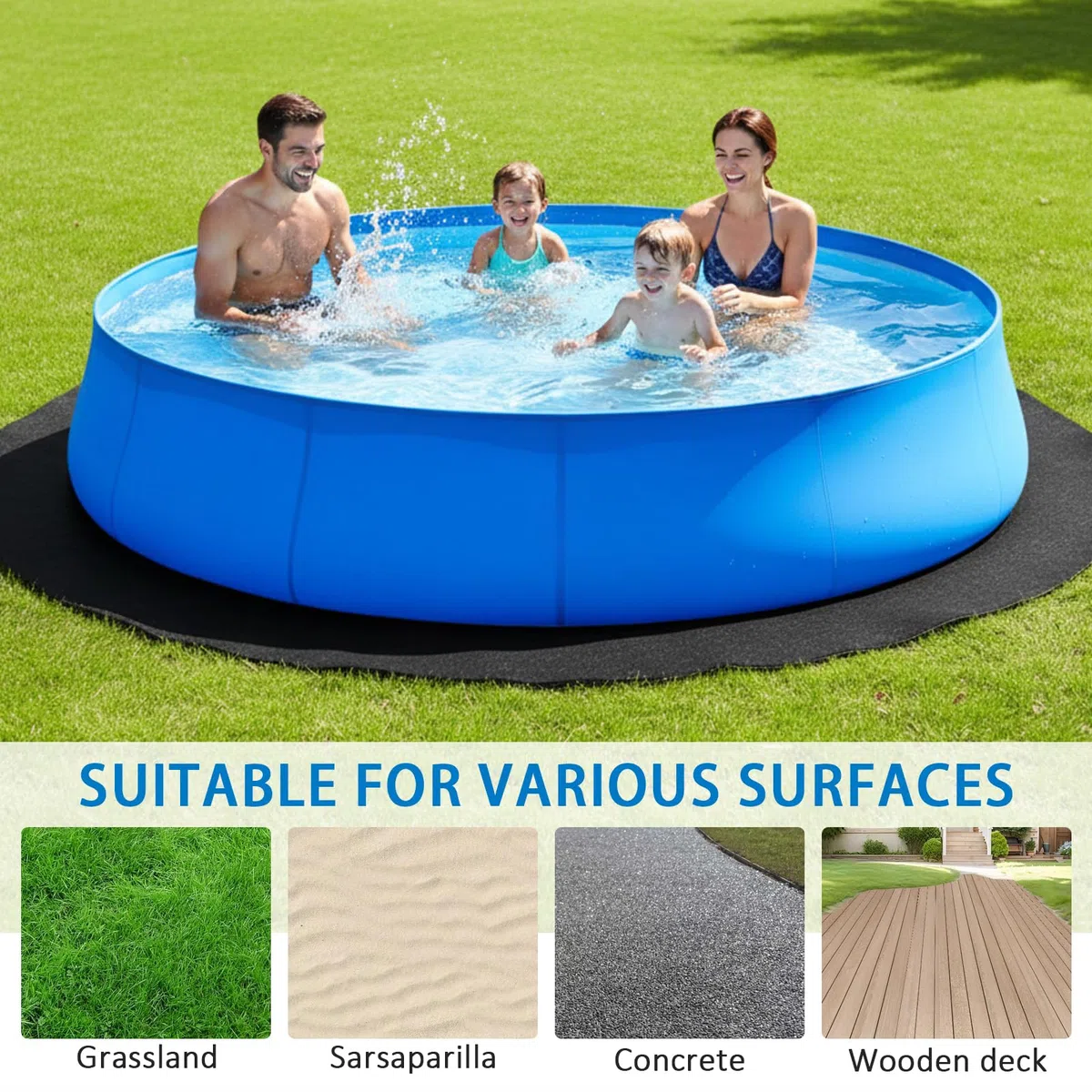 Base redonda para piscina, redonda, base para piscina exterior, lona protectora para el suelo, alfombrilla para piscina, alfombrilla de suelo precortada para piscinas de pie y jacuzzis (460 cm)