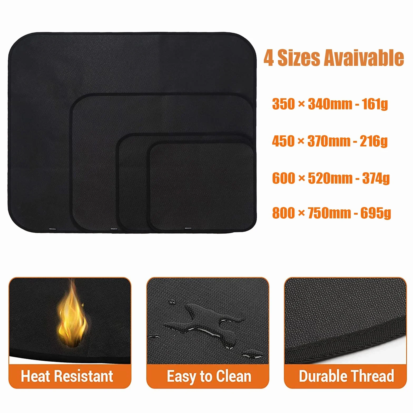 Alfombrilla Rectángulo para Fogatas Resistente al Calor Diámetro 80 * 75 CM - 3 Capas Alfombrilla Ignífuga Protectora para Barbacoa Exterior, Hoguera, Terraza, Césped, Brasero Resistente al Fuego