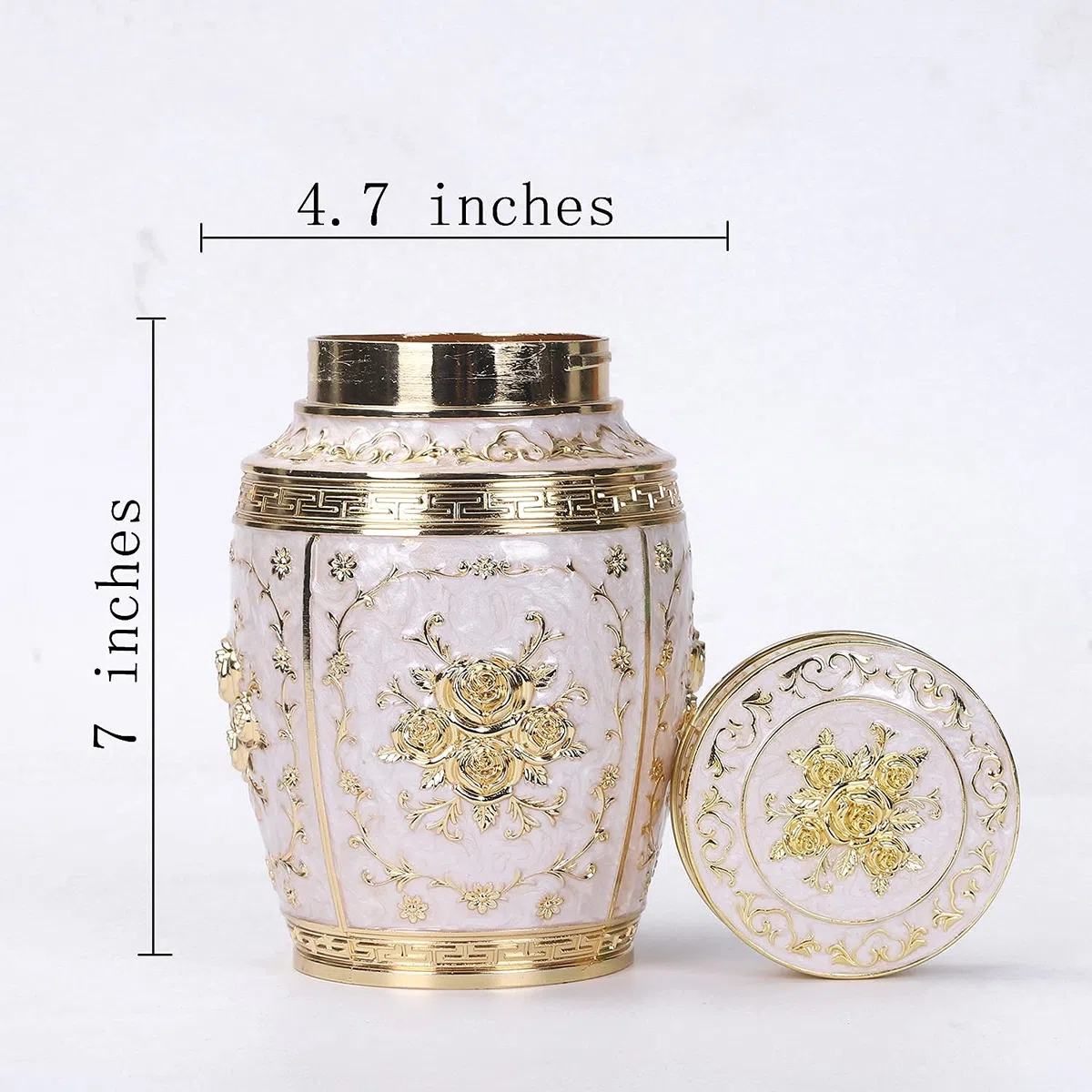 Urna mediana para cenizas humanas, urna de cremación de flores de rosa, hermosas urnas de recuerdo, urna funeraria hecha de aleación de zinc, capacidad para 70 pulgadas cúbicas de cenizas, adecuada