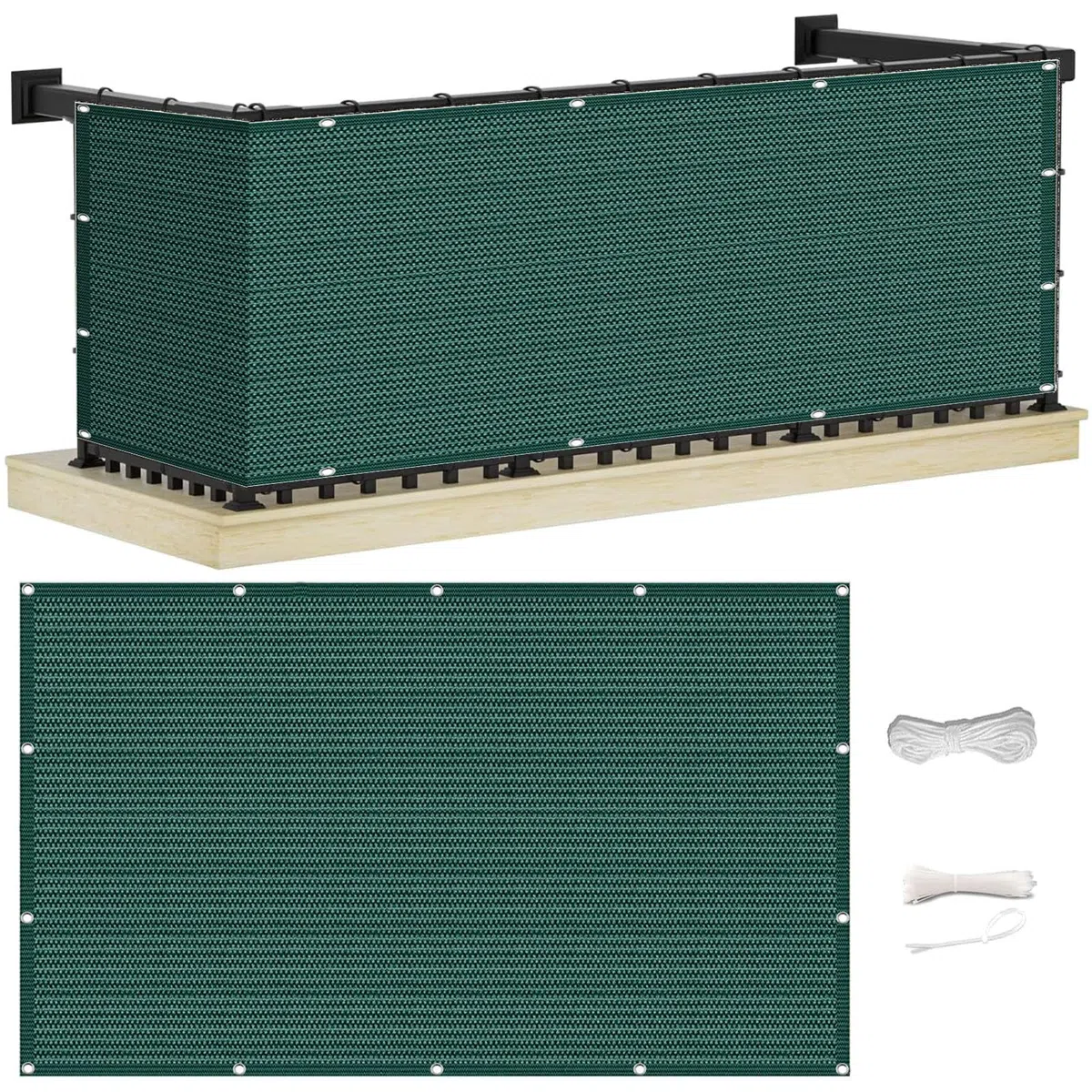 Pantalla para Balcón 60 x 450 cm Resistiente Al Viento y Polvo Cubierta para Valla de Balcón Valla de Privacidad para Balcón, Terraza y Jardín, Verde Oscuro