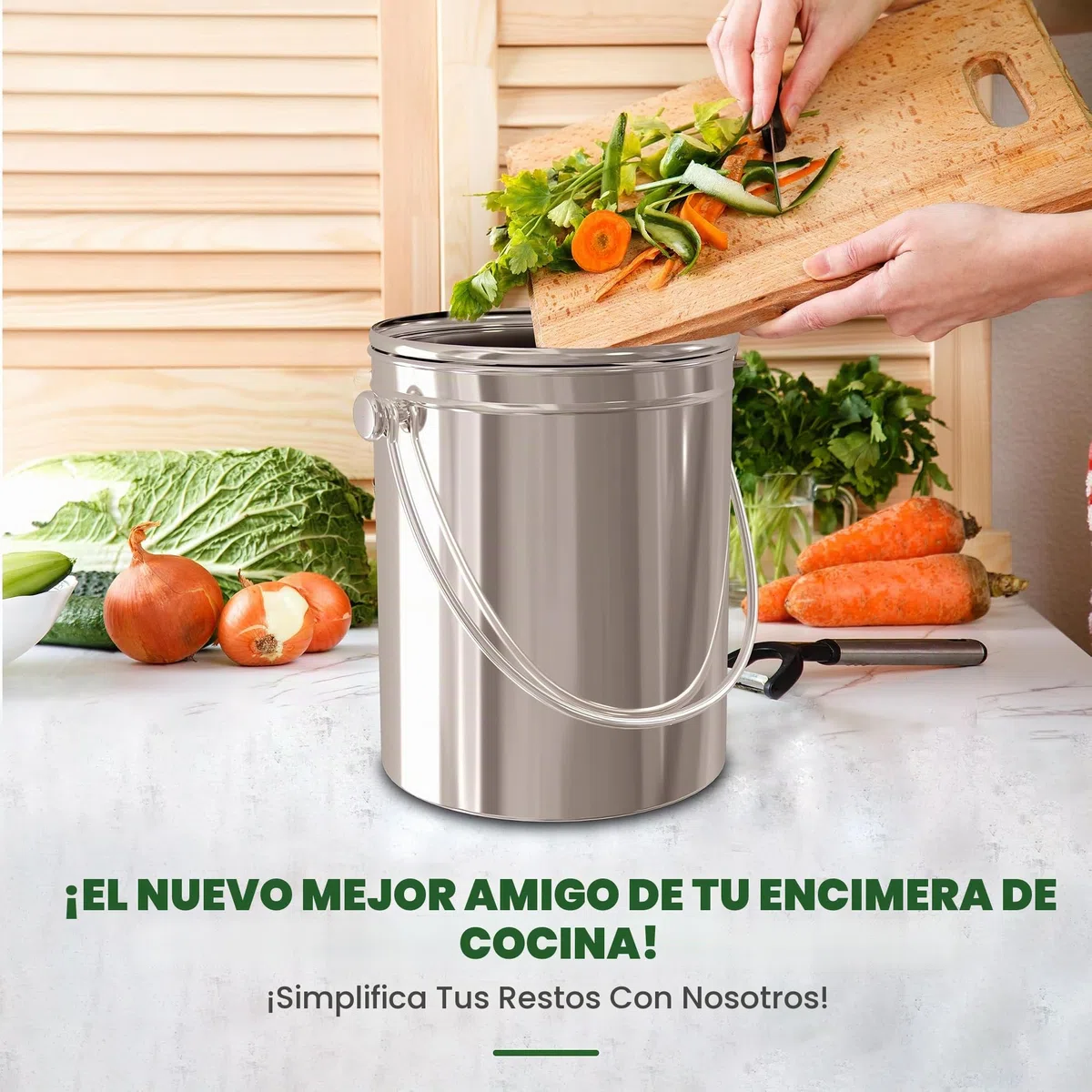 Acero Inoxidable Recipiente de Compost para hogar, 1.3 galones(5L) - por Utopia Kitchen