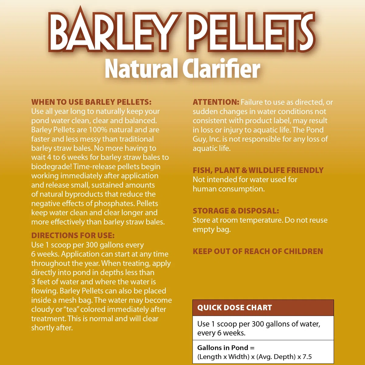 The Pond Guy Clarificador natural de gránulos de paja de cebada para jardines acuáticos y fuentes, tratamiento para estanques nublados, peces koi, seguro para plantas y mascotas, 12 libras