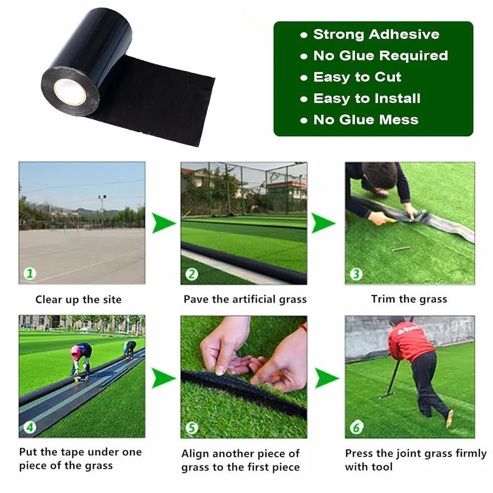 LITA Cinta de césped artificial, autoadhesiva, de doble cara, de césped artificial, cinta de costura para juntas de alfombras al aire libre y unión de césped artificial (15 cm x 20 m)