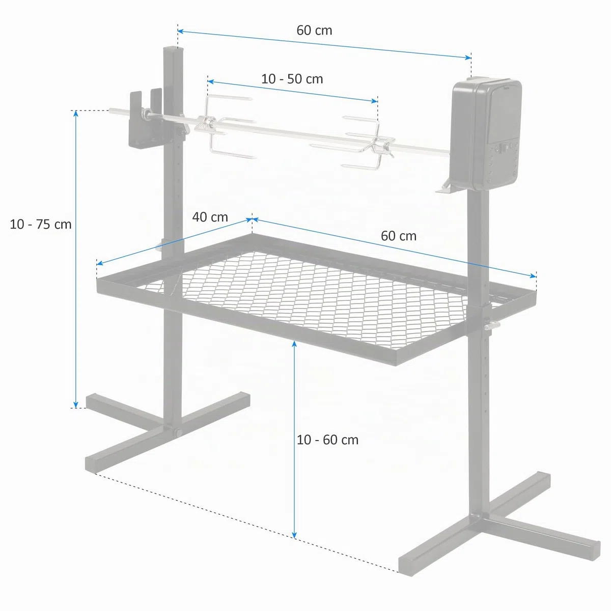 BBQ-Toro Asador Eléctrico Giratorio con Bastidor Portátil I 70 cm I 2 Agujas para Carne y Motor a Pilas I Acampar I Fogata