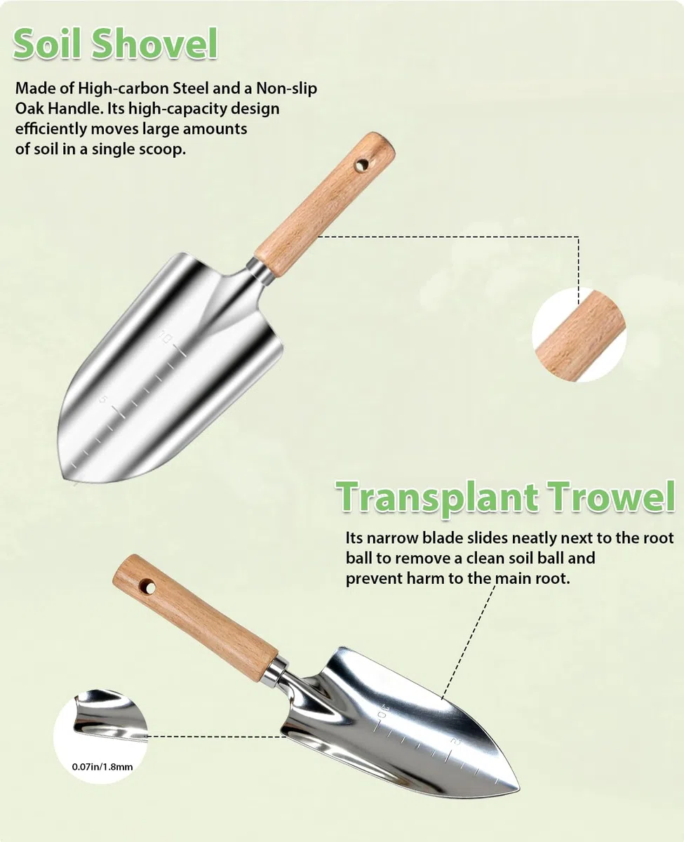 MOSFiATA Kit de Herramientas de Jardinería 12 Piezas, Acero Inoxidable de Uso Pesado con Mango de Madera Antideslizante, Incluye Bolsa Impermeable con Diseño de Girasoles