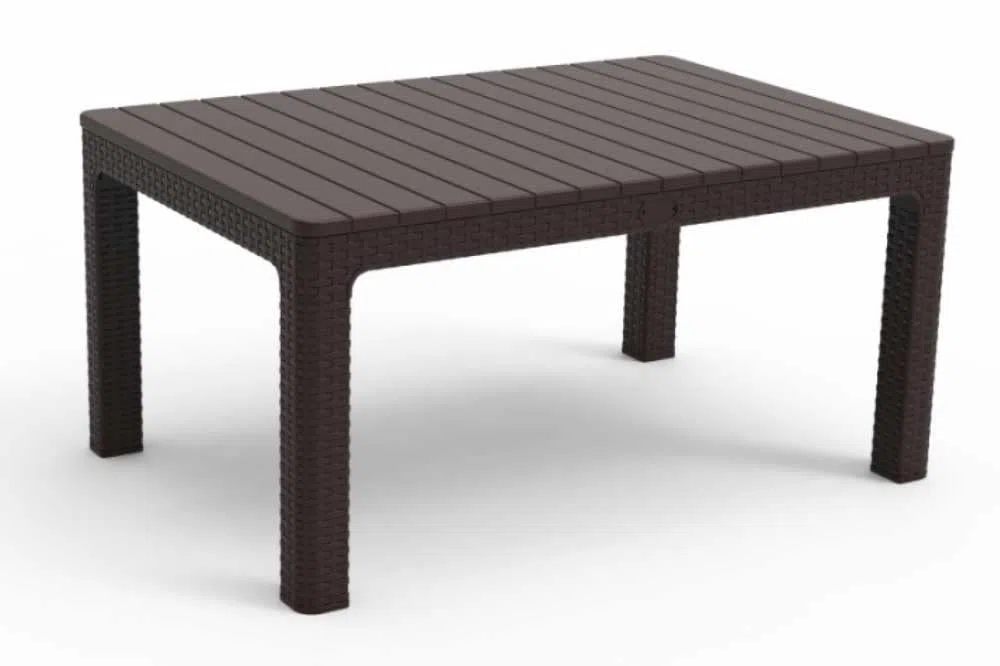 Violet Mesa Auxiliar Plástico, Imitación Ratán, 90x60x44 cm, Mesa de Café, Mesa Exterior Marrón Oscuro Casi Negro