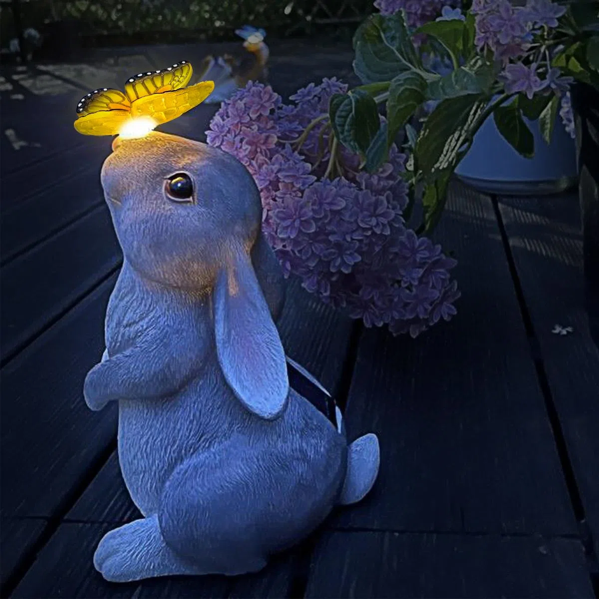 Decoración de Estatuas de Conejo de Jardín con Lámpara Solar - Estatuas al Aire Libre para Amantes de los Conejos, Regalo de Inauguración de la casa para Patio, Césped, Porche, Jardín