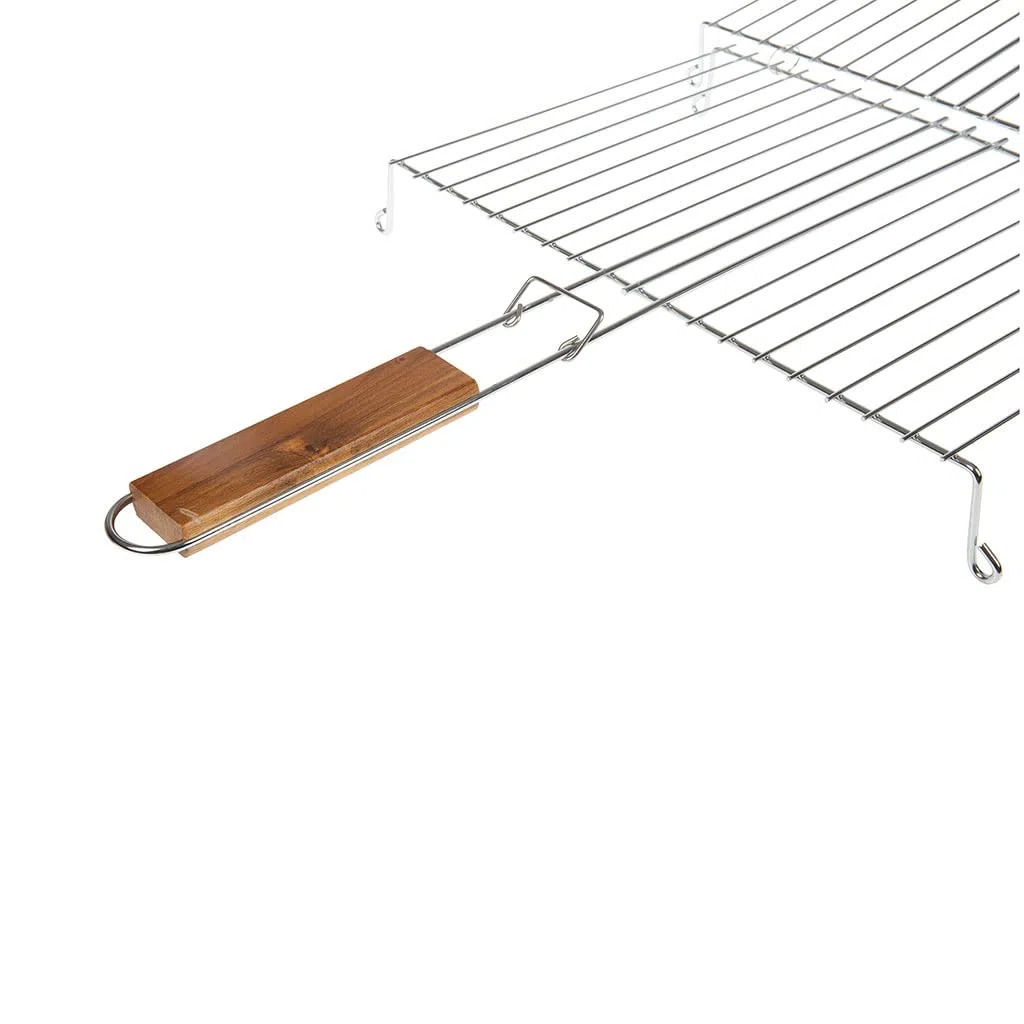 ruecab 1086 rejilla de barbacoa doble sobre patas acero inoxidable mango madera plata 30 x 40 cm