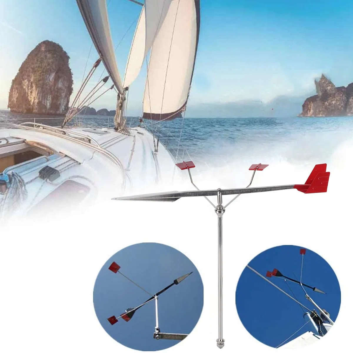 KIMISS Veleta, veleta marina de acero inoxidable, indicador de dirección del viento para barcos de alta sensibilidad, para yates, veleros, veleta de dirección del viento