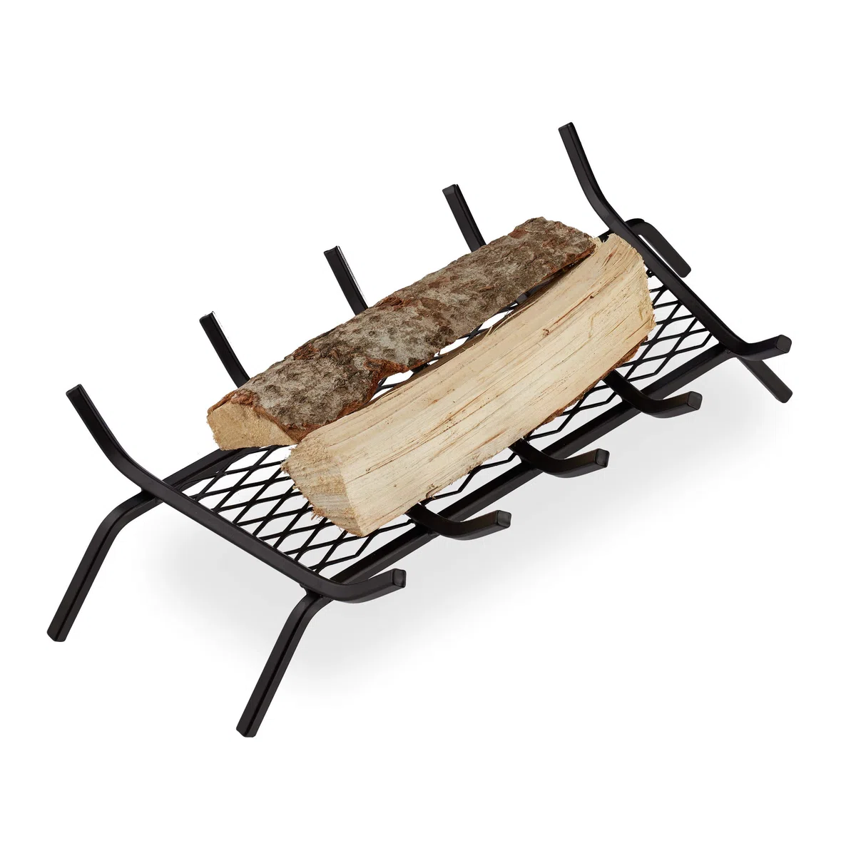 Relaxdays Parrilla para Chimenea, Rectangular, Acero, Resistente, Cesta con pies, 17x69x34 cm, Negro