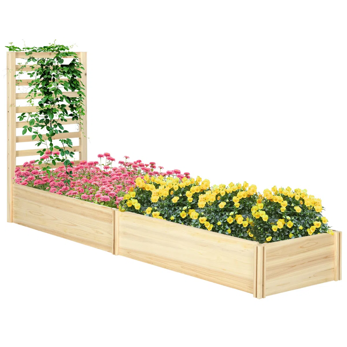 Outsunny Jardinera Exterior Grande de Madera Jardinera con Enrejado para Plantas Trepadoras y 2 Cajas de Cultivo para Terraza Patio Balcón 230x60x110 cm Madera Natural