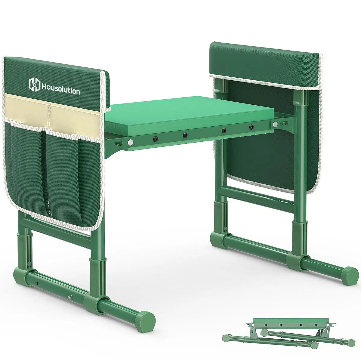 Housolution Rodillera y Asiento de Jardín Patas Extensibles Anti-Caída, Taburete Plegable con 2 Bolsas Herramientas, Almohadilla Gruesa Suave – Regalo Jardinería para Mujeres Hombres Adultos Mayores