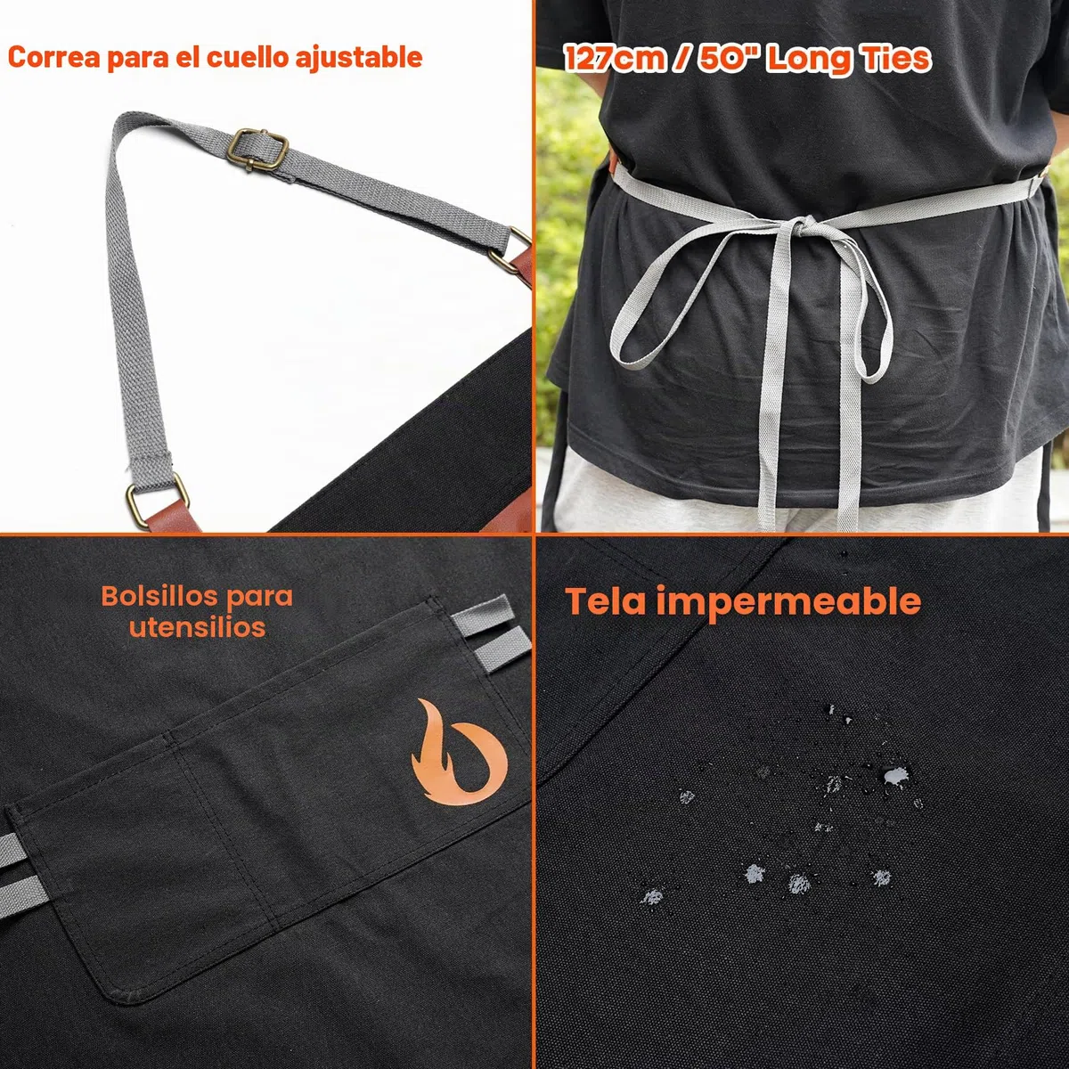 onlyfire Juego de Utensilios para Barbacoa de 3 Piezas, Contiene Delantal de Barbacoa Ajustable Con 2 Bolsillos, Guantes Barbacoa Resistentes y Paño de Microfibra, Kit de Accesorios para Cocinar