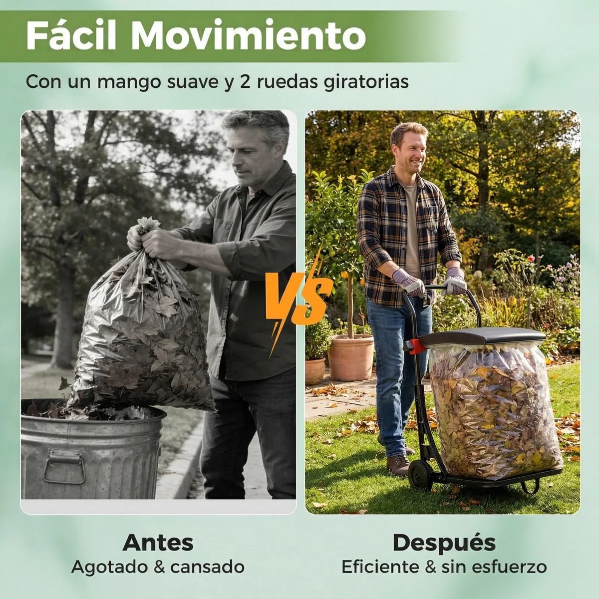 COSTWAY Carro para Bolsas de Basura, Carro Saco Jardín con Ruedas, Tapa con Altura Ajustable, Estructura de Metal, para Interior y Exterior, Soporte para Bolsas de Basura para Césped, Residuos