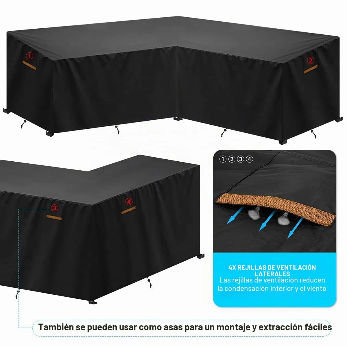 Cubierta de Muebles en Forma de L, Funda para Muebles de Jardin Sofá Esquinero, Funda Muebles Exterior, Impermeable Anti-UV Funda Protectora para Sofa de Jardin, 216x216x85/80cm