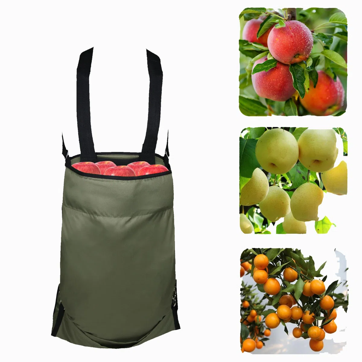 Harvest - Bolsa para recoger frutas, delantal de jardinería, bolsa de almacenamiento de manzana, resistente y ajustable, para cosecha al aire libre, huerto, granja, jardín, Ejercito Verde, Talla única