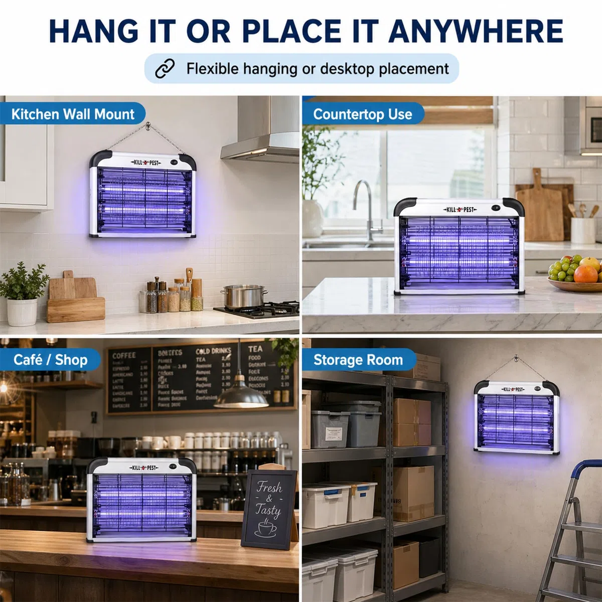 Lámpara Antimosquitos Eléctrica 2500V, 20W UV Exterminador de Insectos, Mata Moscas con Bandeja Extraíble, Trampa para Mosquitos para Casa, Cocina, Dormitorio, Salón