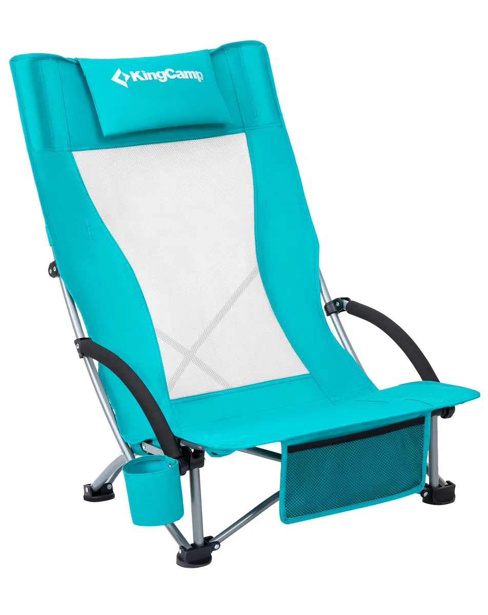 KingCamp Silla de Playa Baja Plegable Ligera Capacidad 180kg Silla Picnic Estabilidad Doble Tubo Silla Portátil para Conciertos Asiento Ancho y Bolsillo Cian
