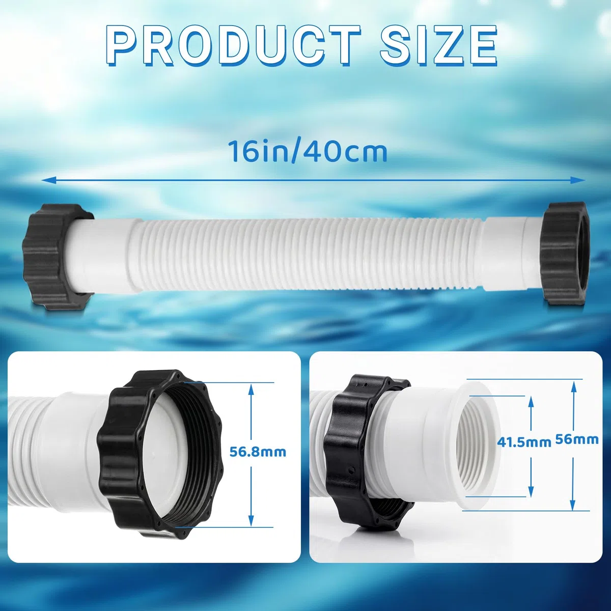 Tubo Depuradora Piscina, Manguera Limpiafondos Piscina, Tubo Piscinas con Tuerca, Manguera Depuradora para Intex, Adecuado para Interfaz de 1,5 Pulgadas (40 cm)