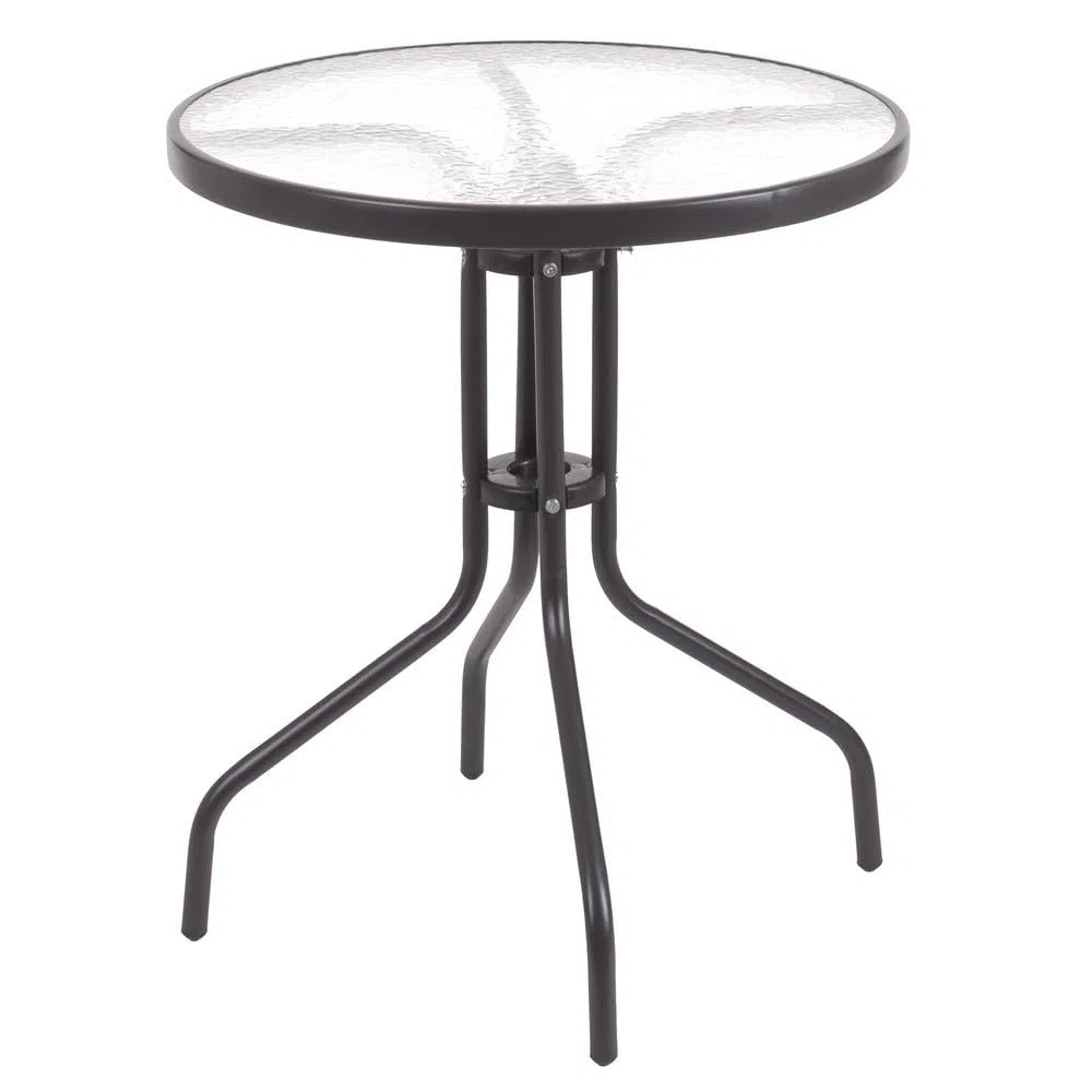 LOLAhome Mesa de jardín de Acero y Cristal Templado | De Ø 60 cm | Pintuta Color Antracita con epoxi Anticorrosión | Resistente y Duradera | Balcón, Terraza o Jardín | Trivia